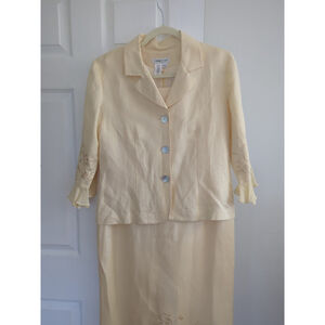 Butter Yellow Embroidered Dress & Jacket Set Women's 12P Mother of the Bride EUC